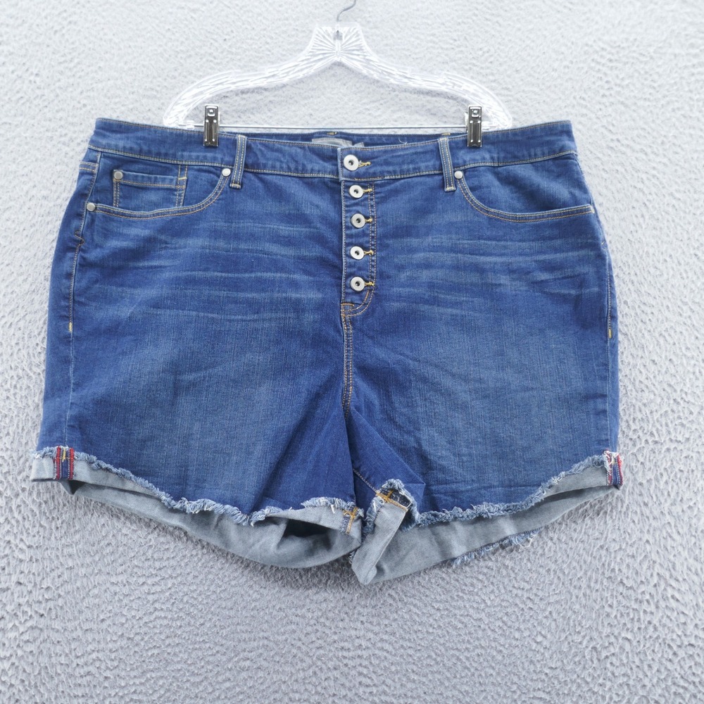 Torrid Womens Denim Button Fly‎ Roll Up Shorts 26 Blue High Rise Stretch NEW